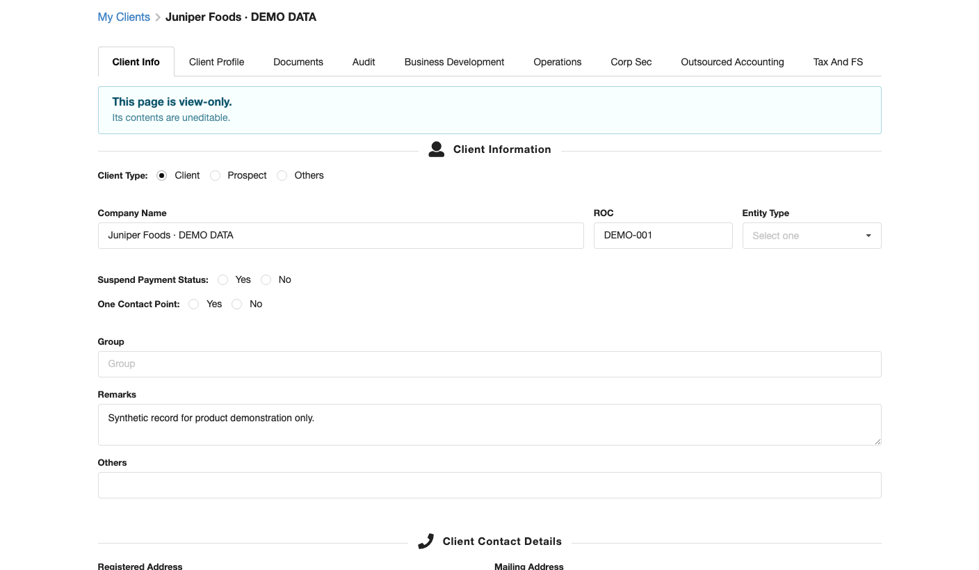 Juniper Foods · DEMO DATA